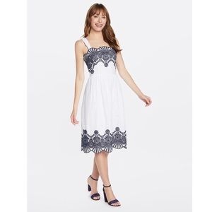 Draper James eyelet midi bow shoulder dress.